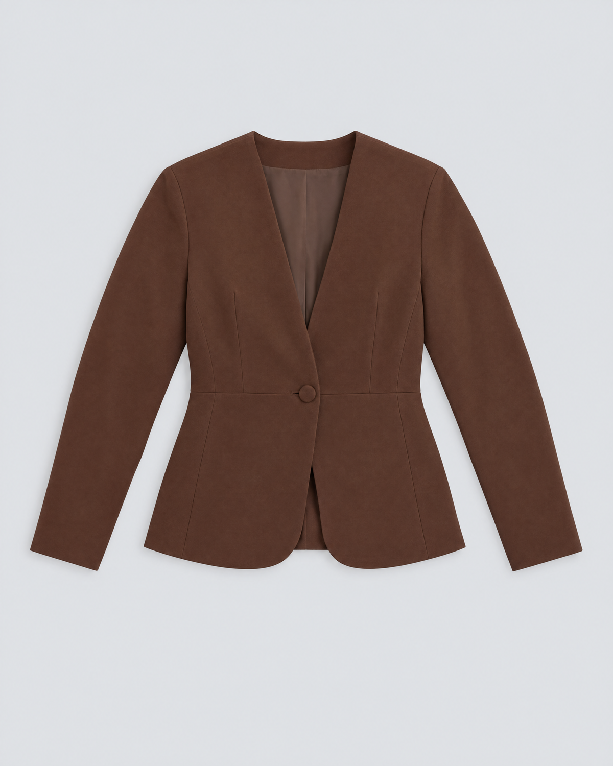 RIVA MOVE brown collarless jacket laid flat
