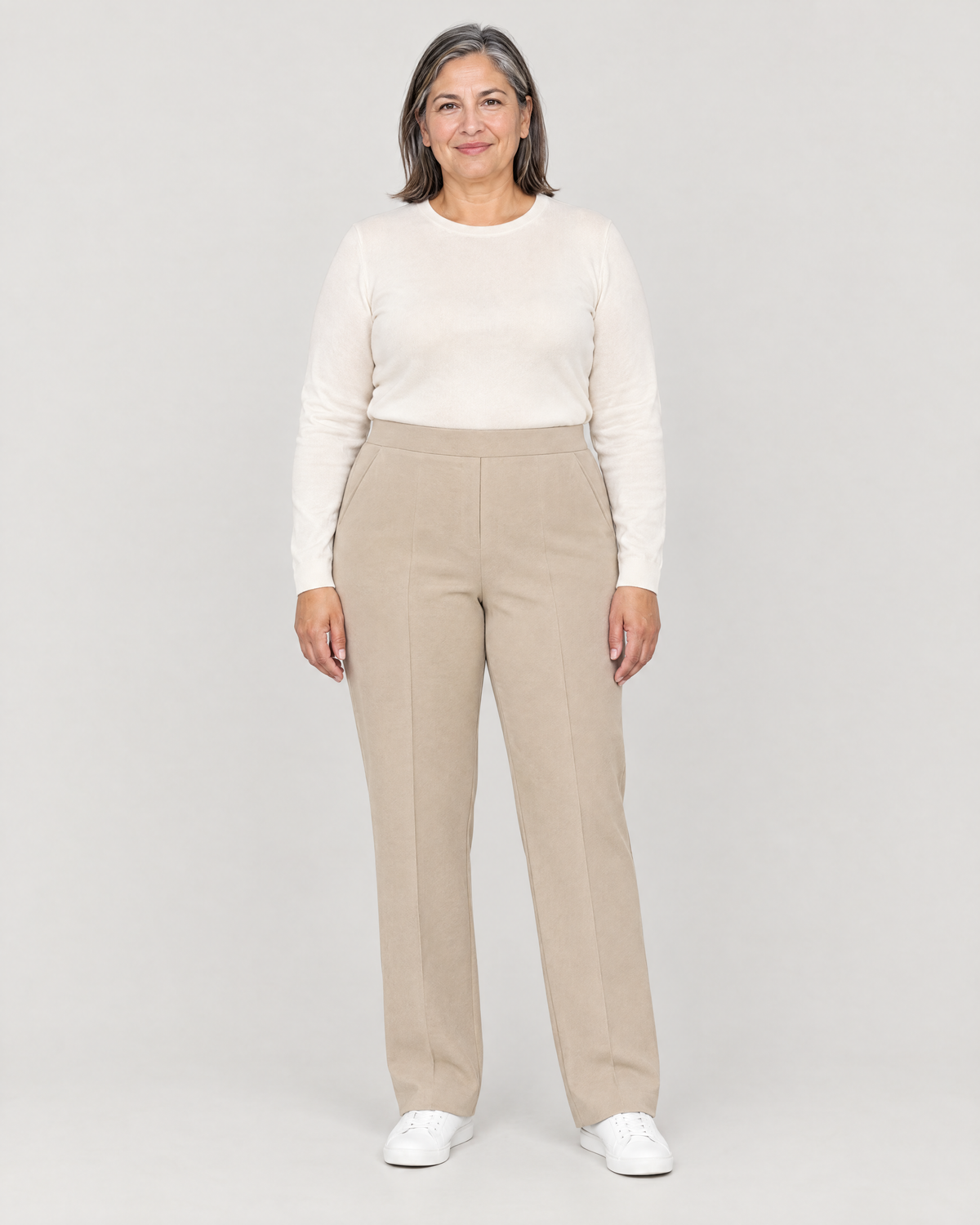 GRAPHITE STRAIGHT FIT beige wool straight-leg trousers, Limited edition, front view