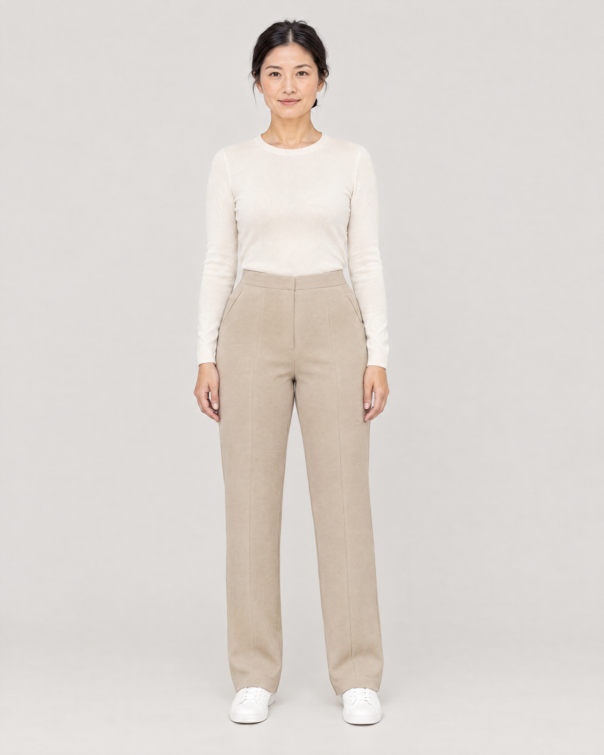 GRAPHITE CURVE FIT beige wool straight-leg trousers, Limited edition, front view