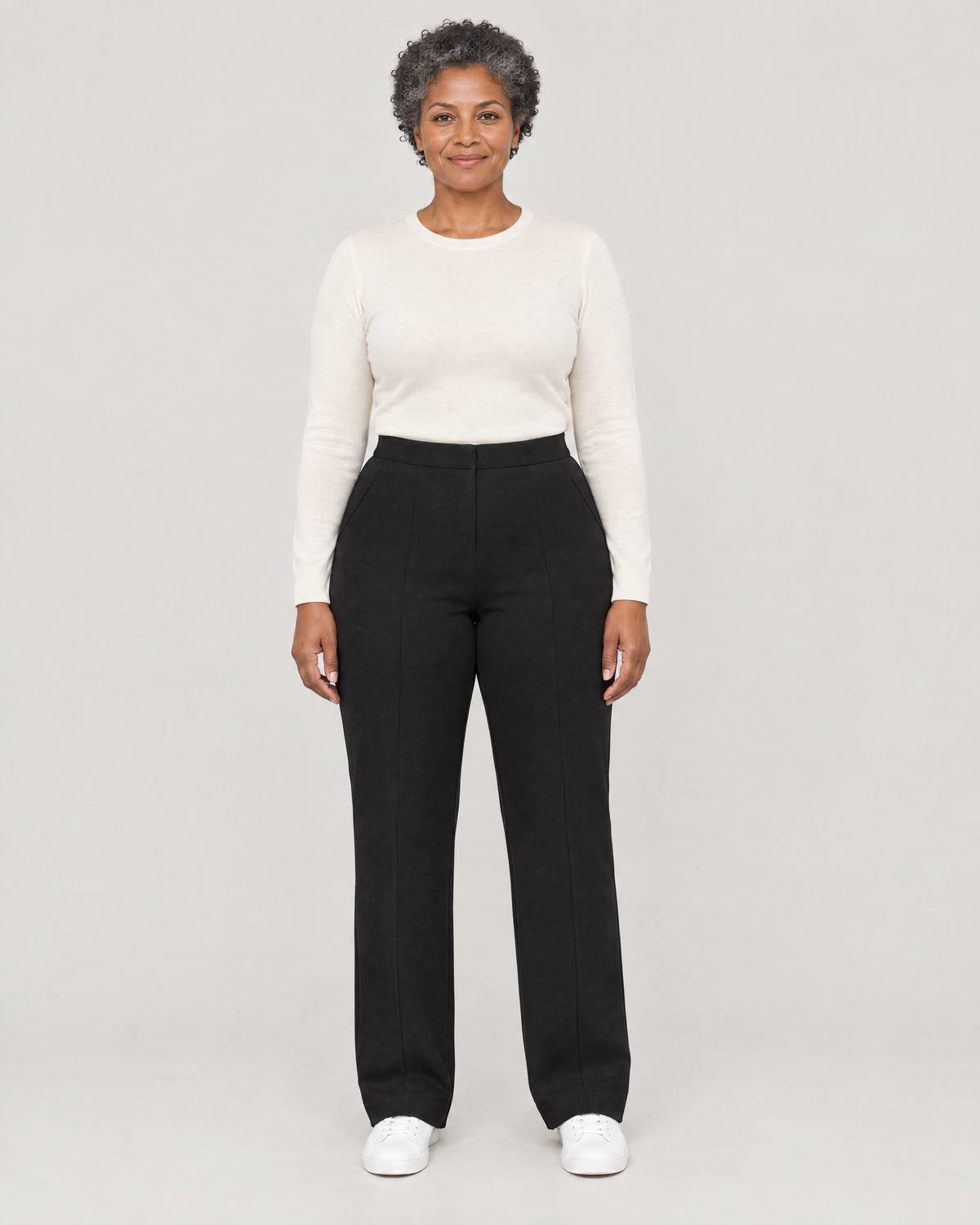 GRAPHITE CURVE FIT black wool straight-leg trousers, Limited edition, front view