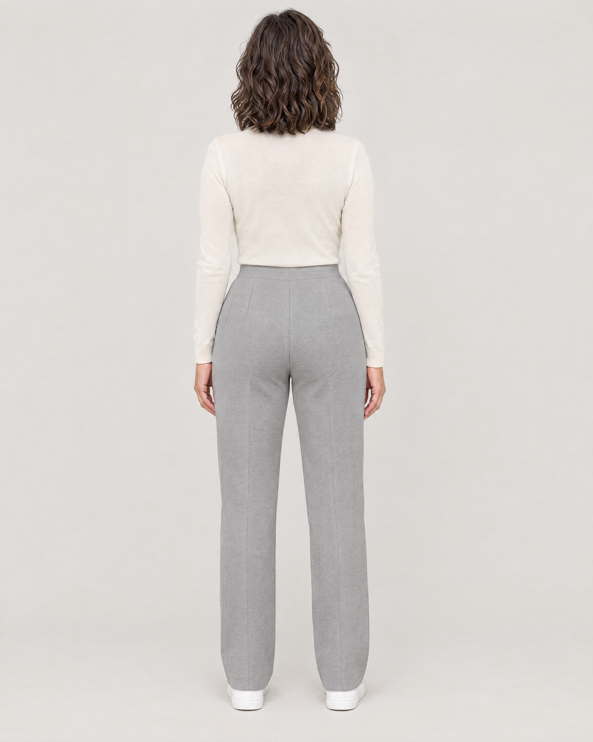 GRAPHITE CURVE FIT light grey trousers, back view with a shaped waistband and back darts