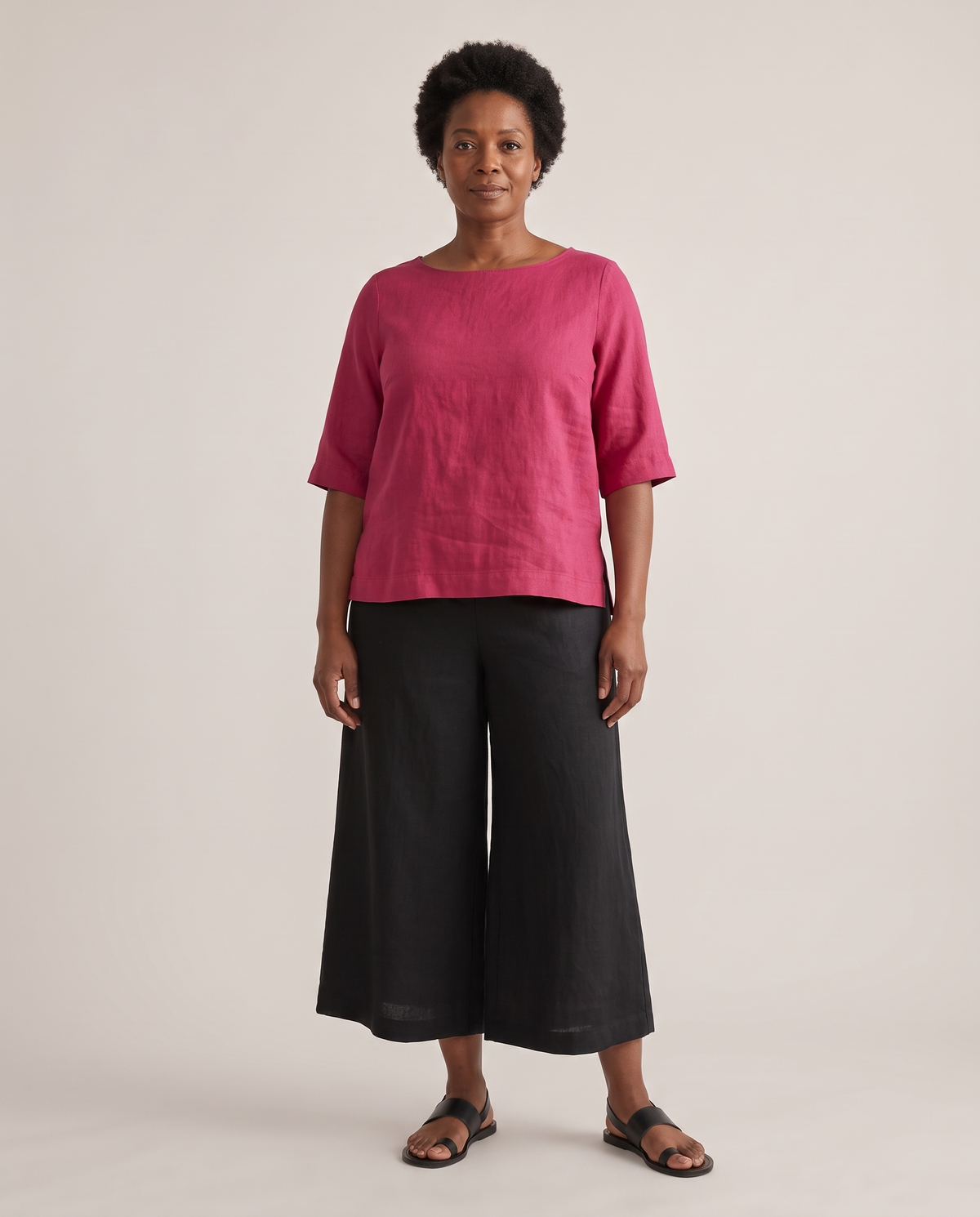 LIFT linen boat-neck top in Cerise, front view