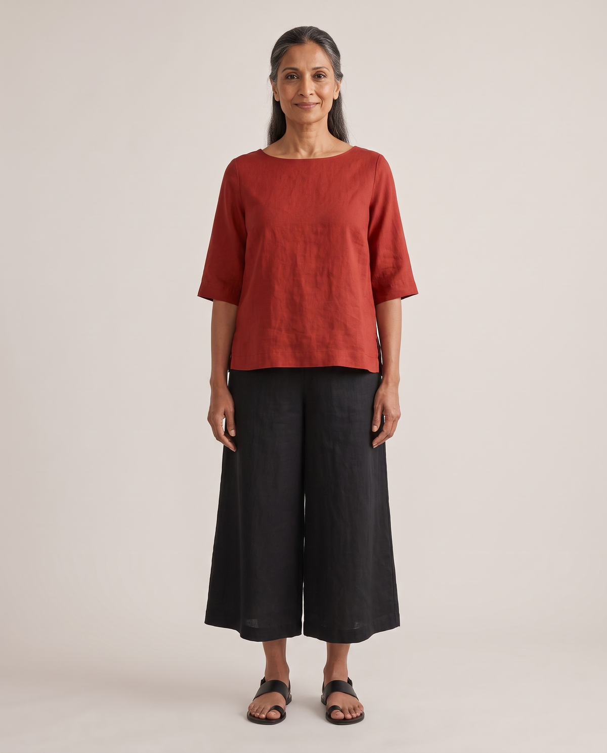 LIFT linen boat-neck top in Red, front view