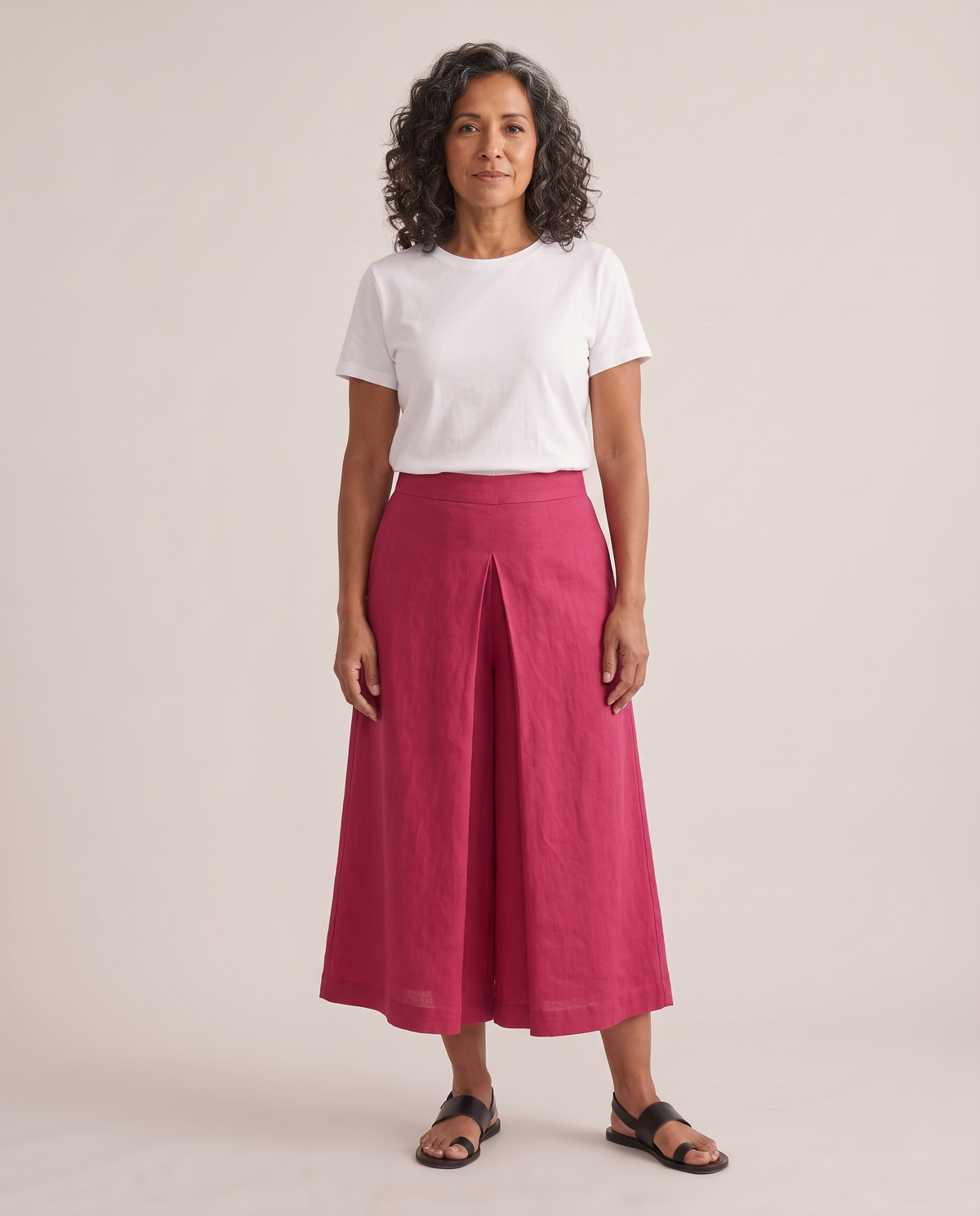 SWAY linen midi culottes in Cerise, front view