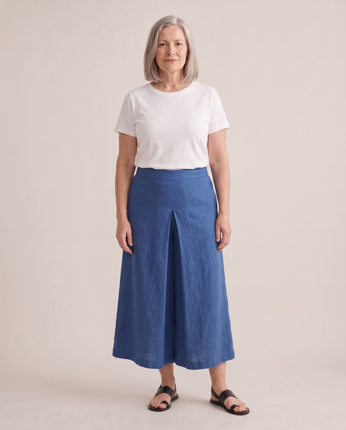 SWAY linen midi culottes in Blue, front view