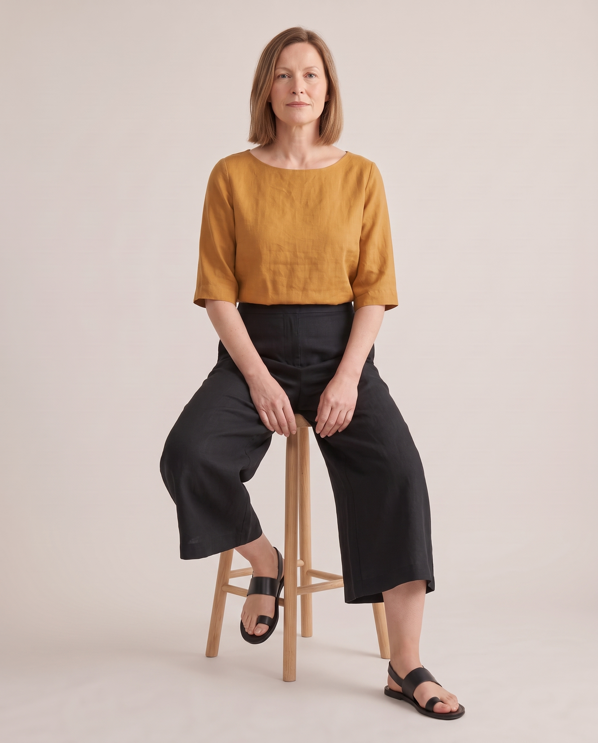 SWAY linen culottes in Black, seated