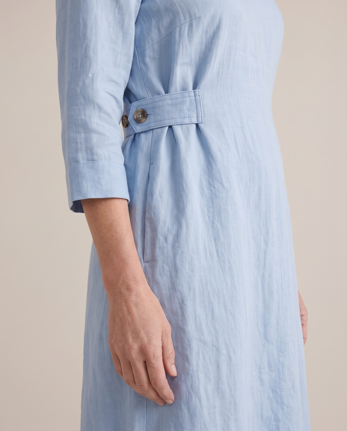IDA light blue side button tab and three-quarter sleeve detail
