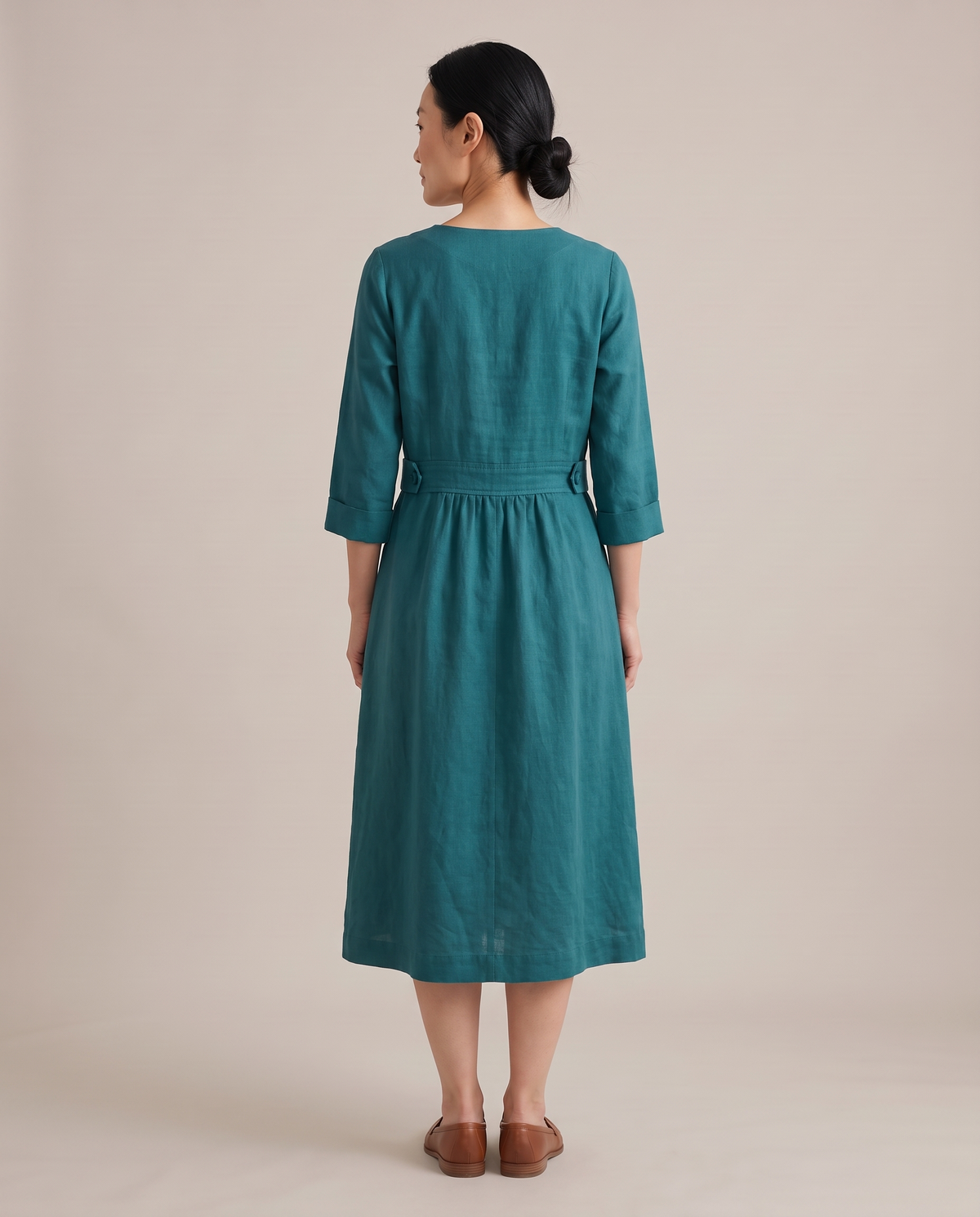 IDA teal linen dress from the back