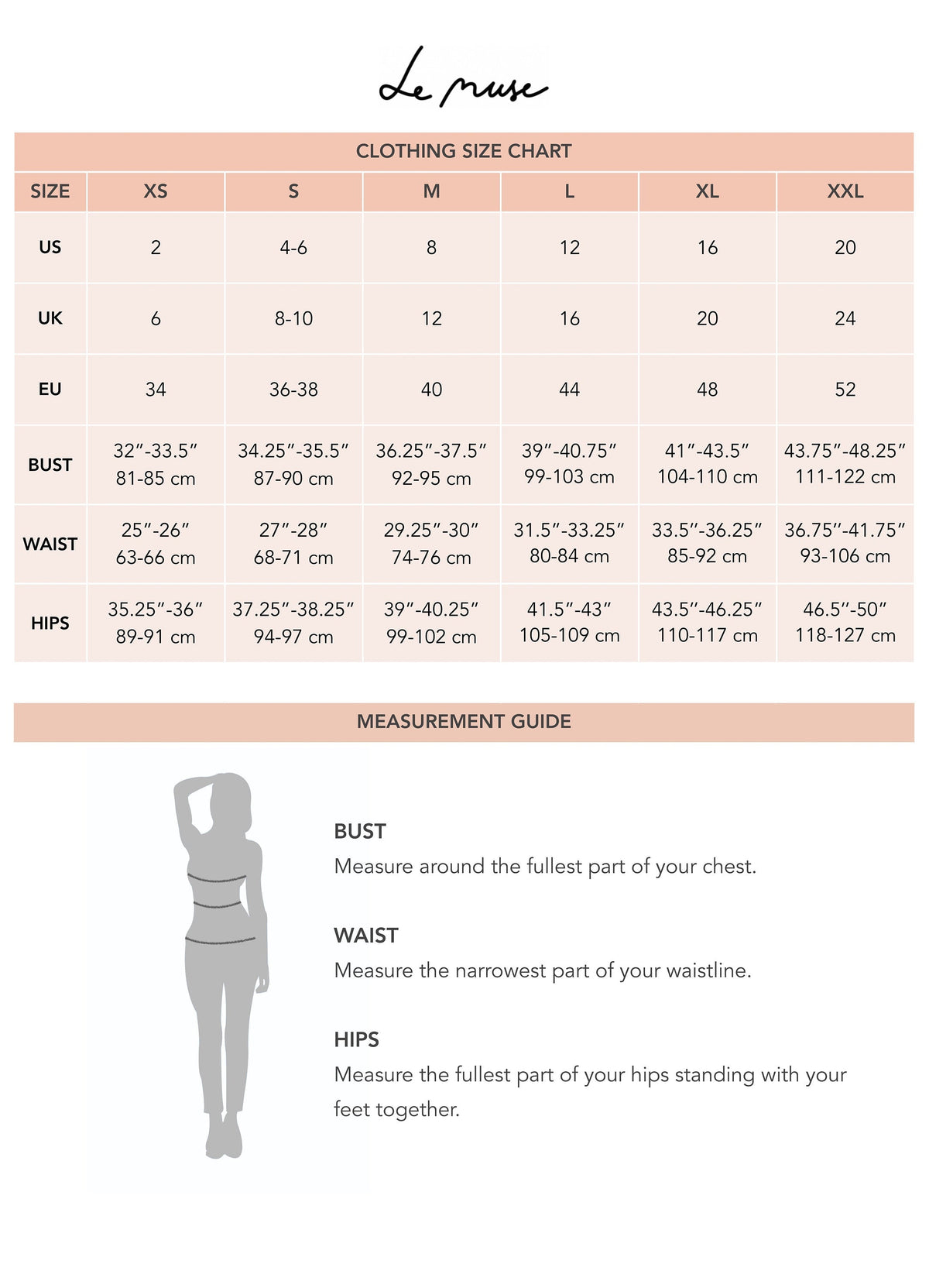 Size chart for Italian Punto dress JAZZ