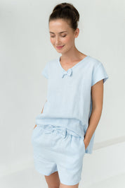 LeMuse Short de nuit en lin GOODNIGHT, Bleu clair, XS