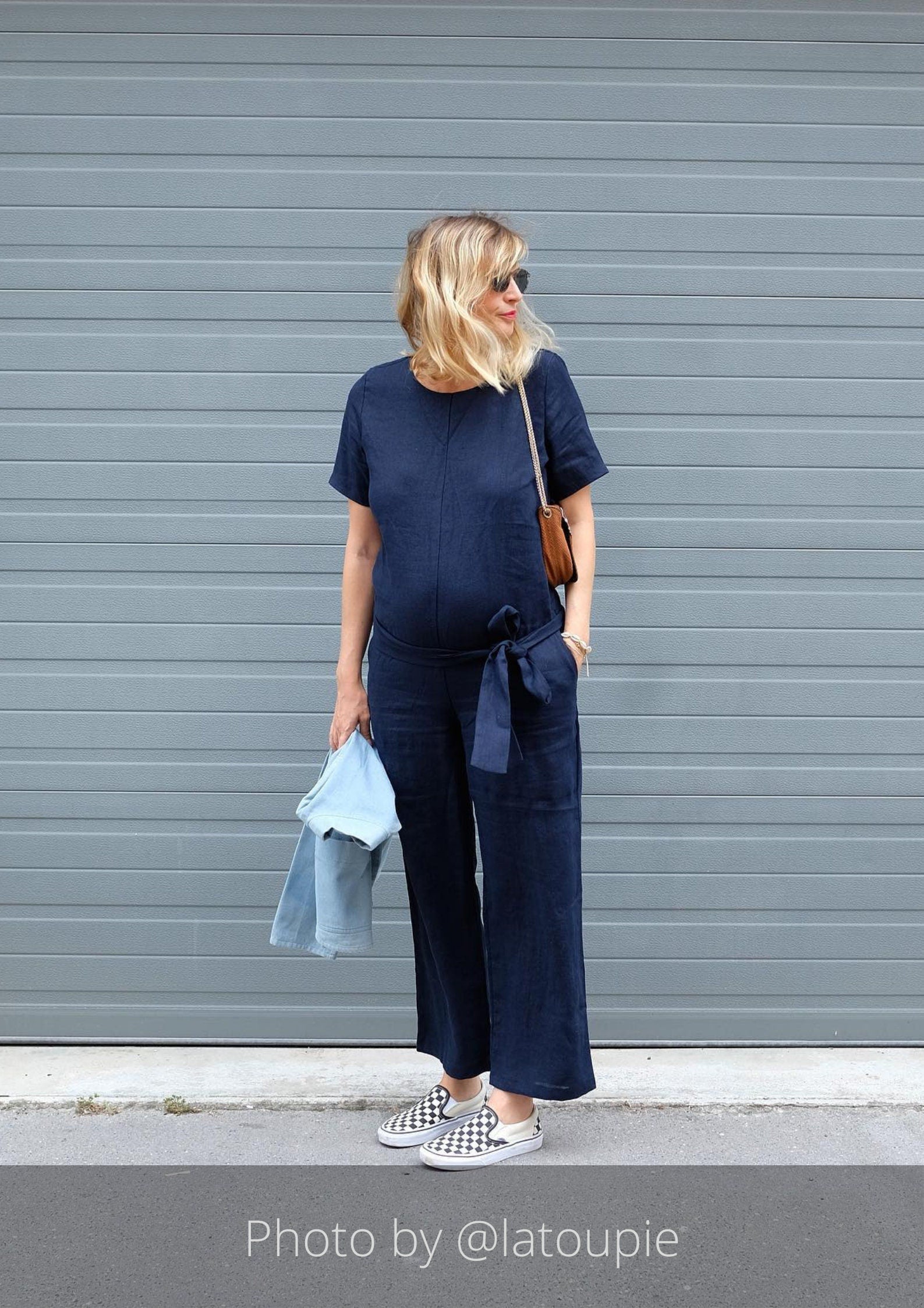 LeMuse linned jumpsuit med ærmer AMSTERDAM, Dyb blå, L