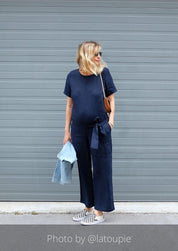 LeMuse linned jumpsuit med ærmer AMSTERDAM, Dyb blå, L