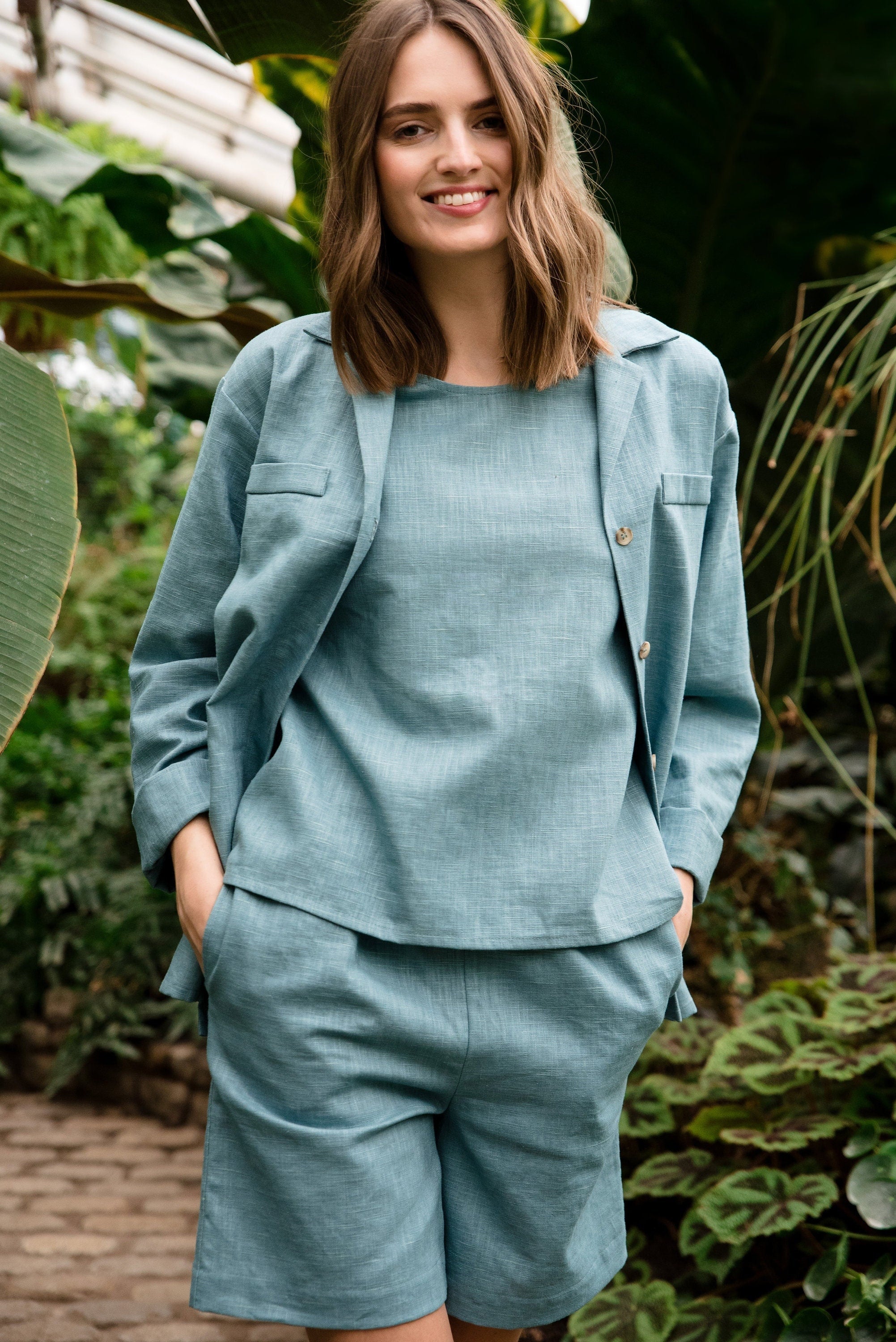 Short en lin LeMuse SIMPLICITY, bleu sarcelle, S