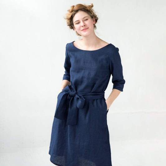 LeMuse linen dress OLIVE, Deep blue, XS