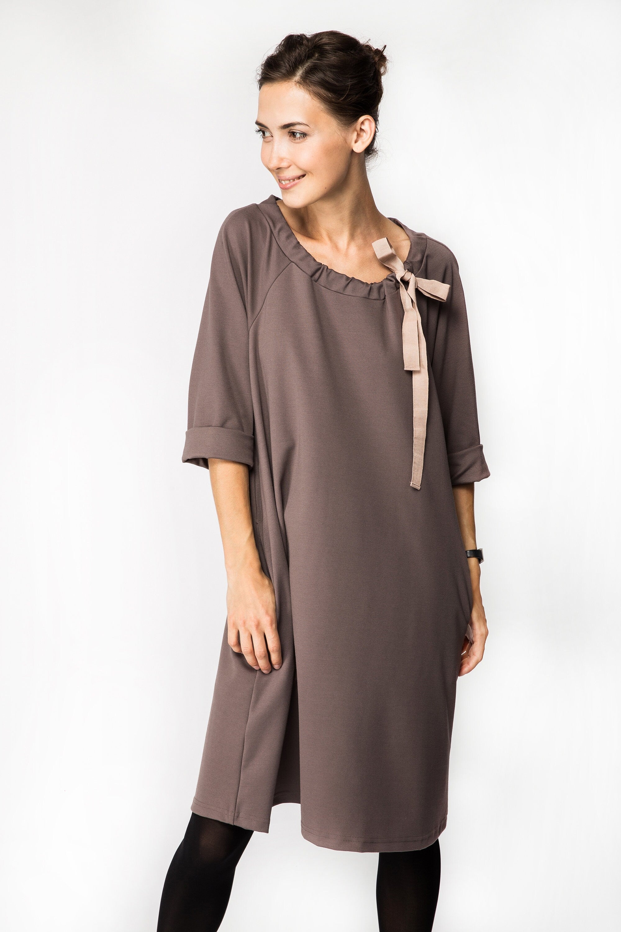FRENCH dress in cacao #Color_Cacao