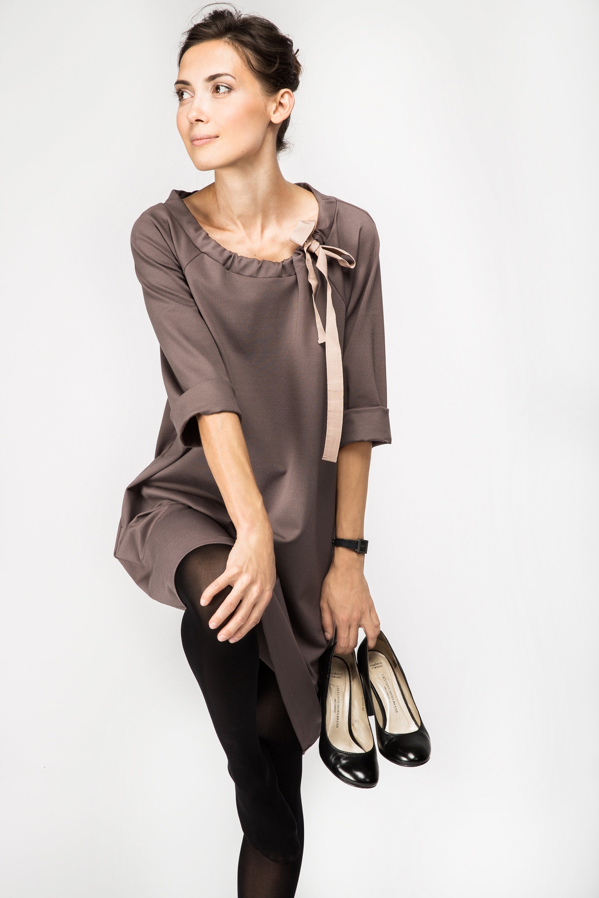 FRENCH dress in cacao #Color_Cacao