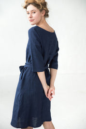 LeMuse linen dress OLIVE, Deep blue, XS