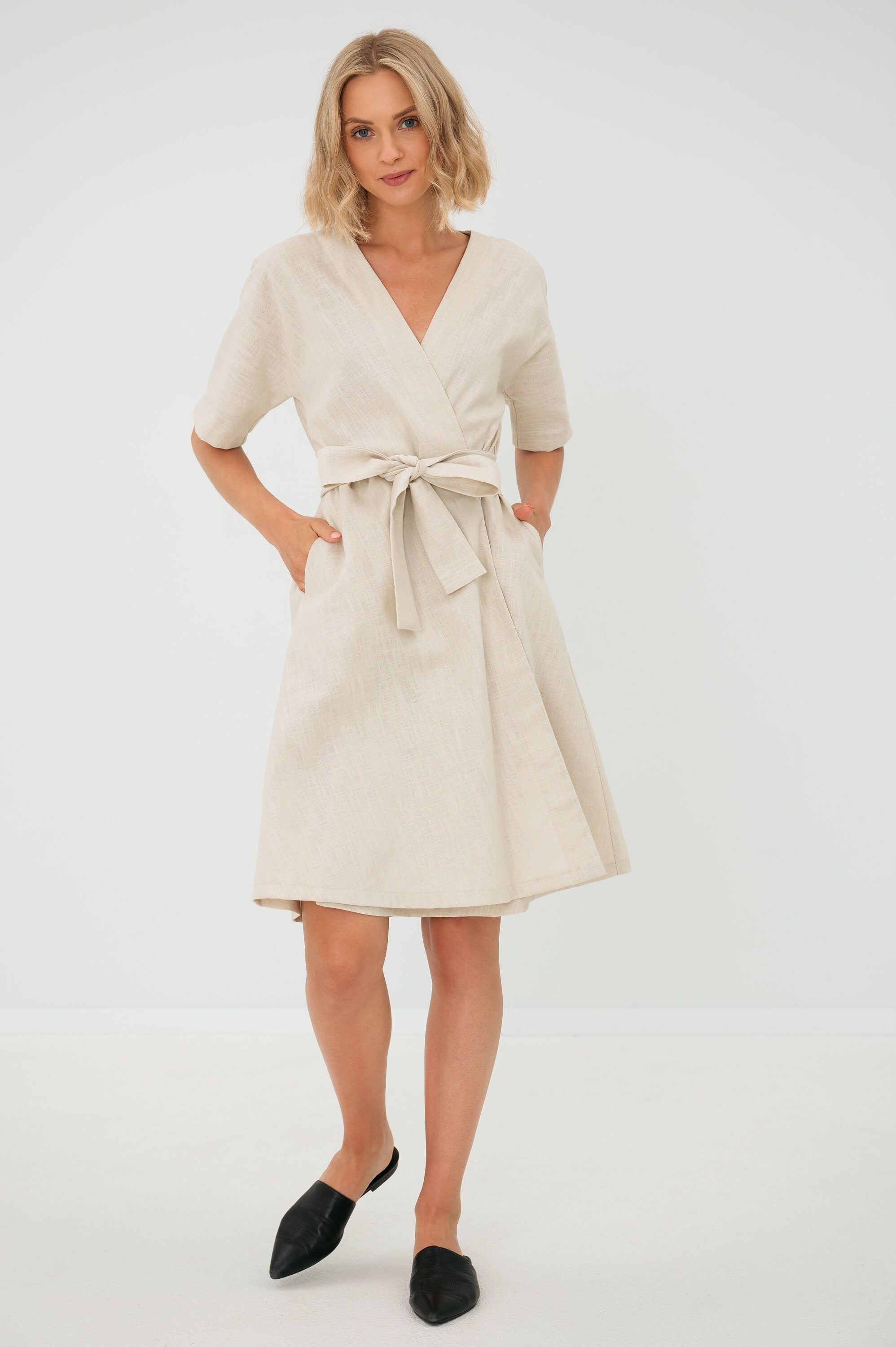 LeMuse Linen dress CHLOE with pockets, Beige, M