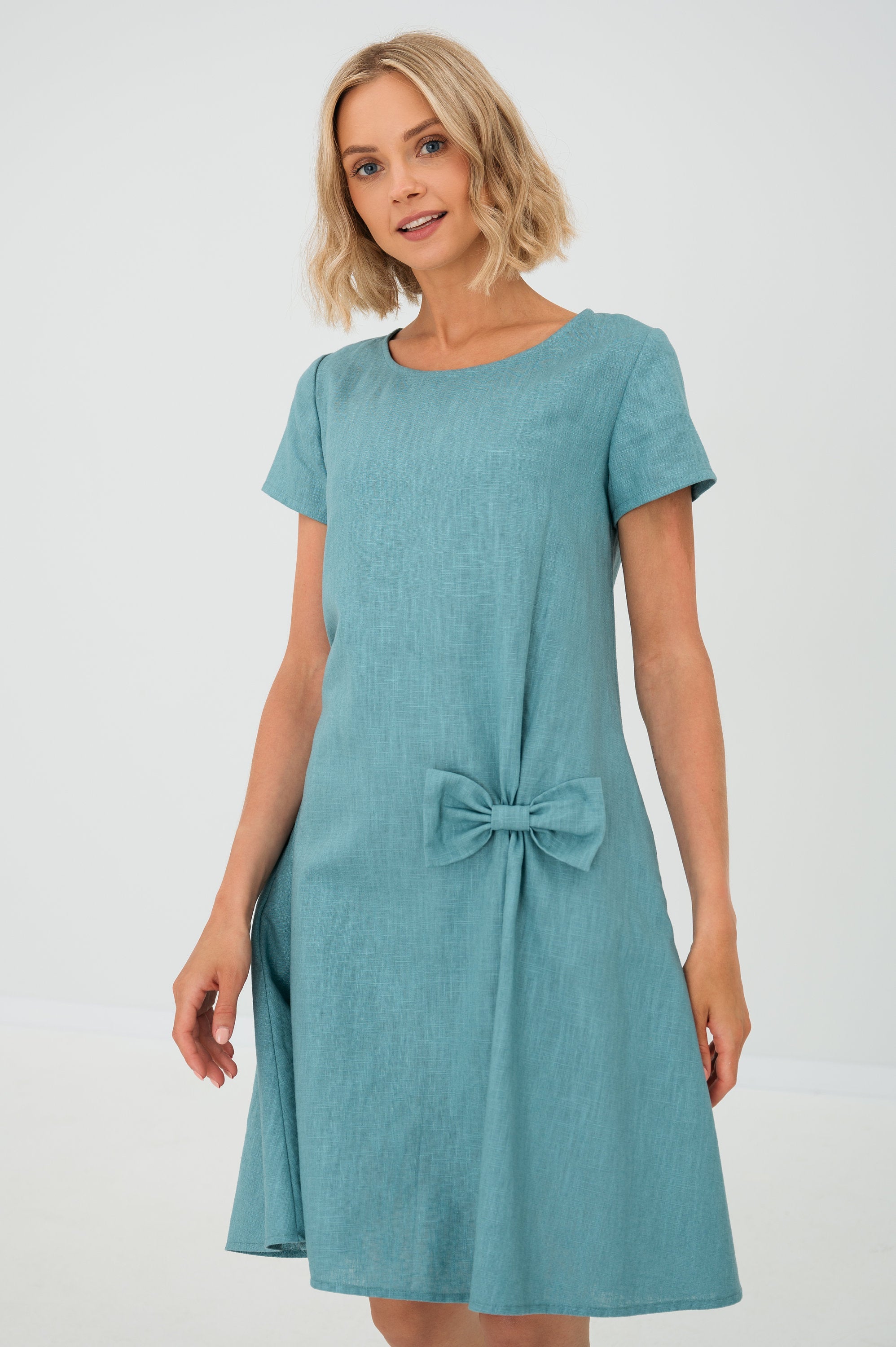 LeMuse Vestido sencillo de lino SUMMER KISS, Verde azulado, L