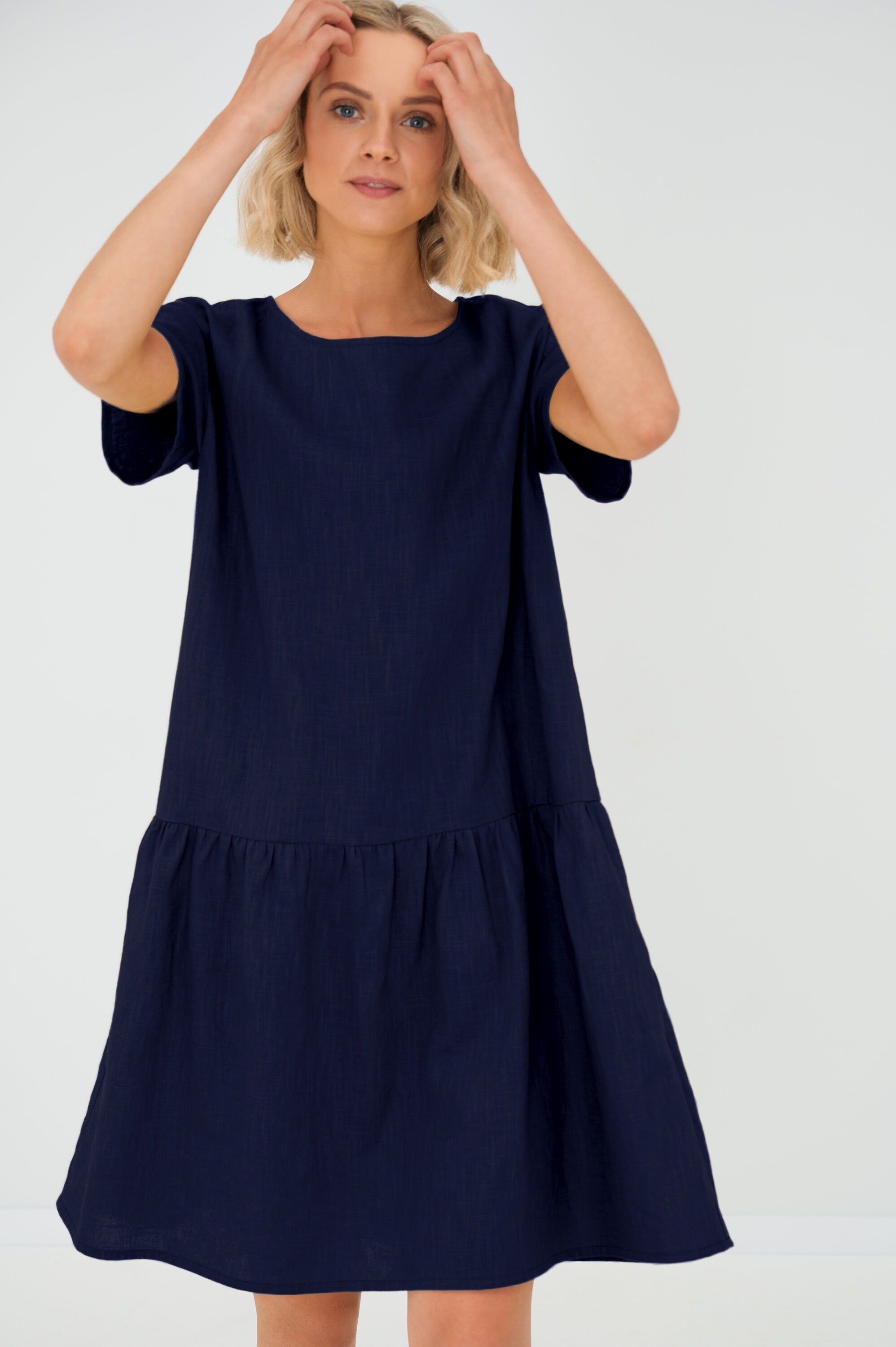 LeMuse Robe en lin pour femme BLOSSOM, Bleu profond, L