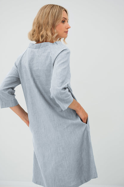 Linen cocktail dress FRENCH - Light Blue