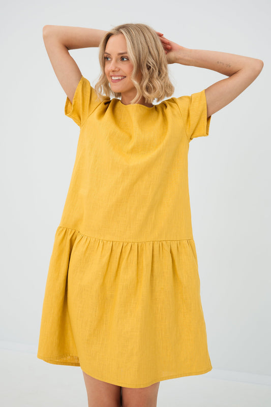 Leinenkleid BLOSSOM, Gelb, XXL