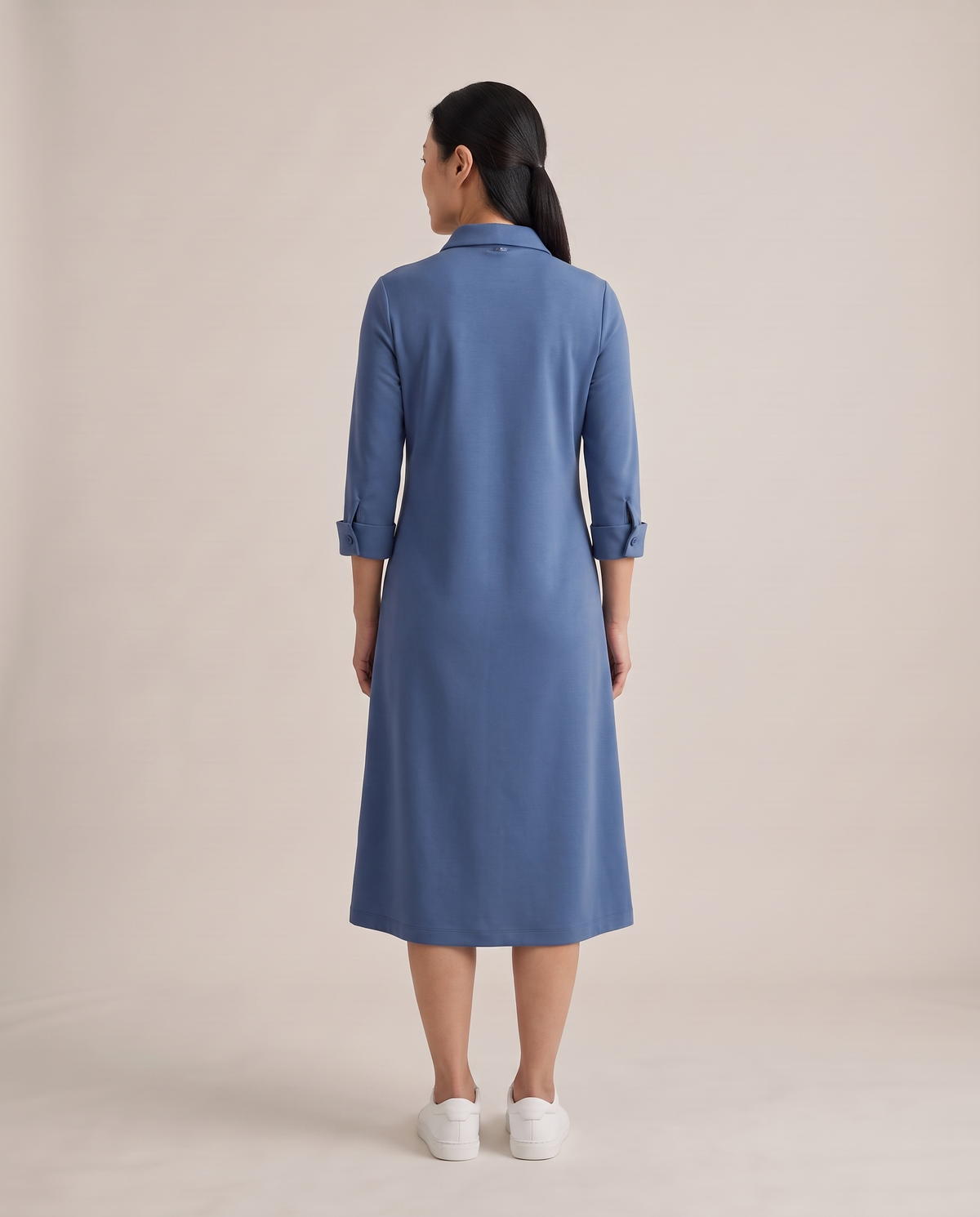 JOURNEY midi shirt dress in Blue, back view