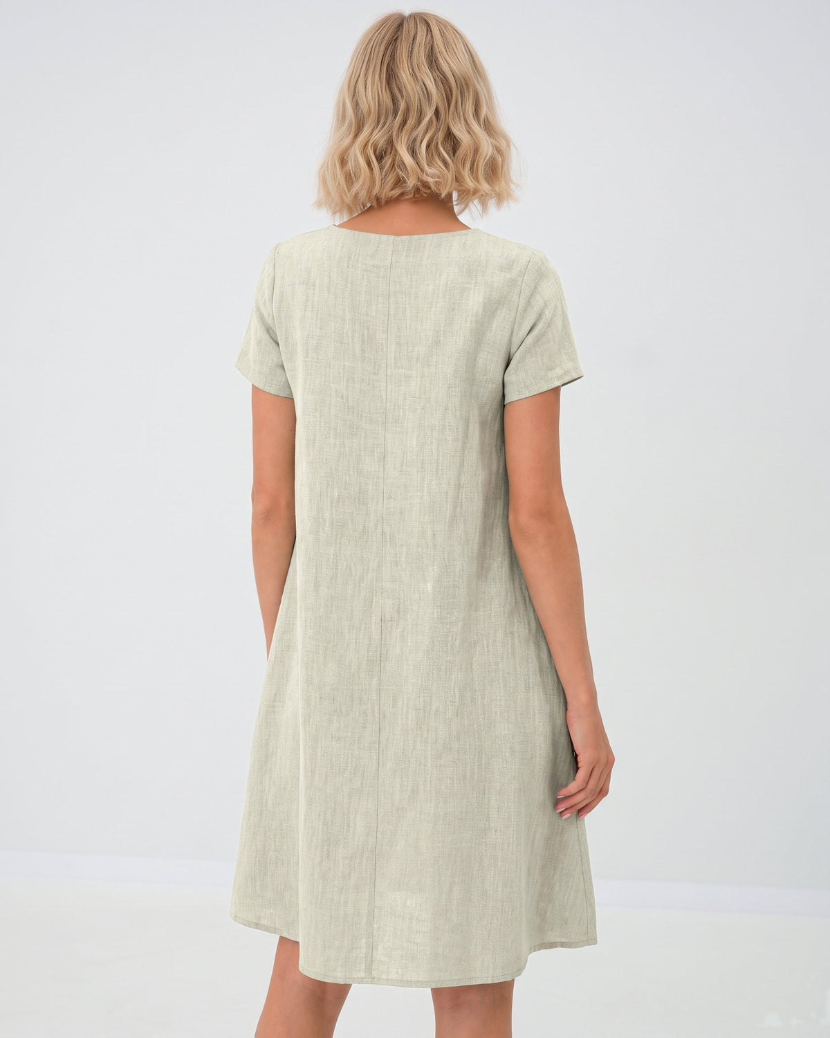 LeMuse SUMMER KISS linen dress in beige – studio back view