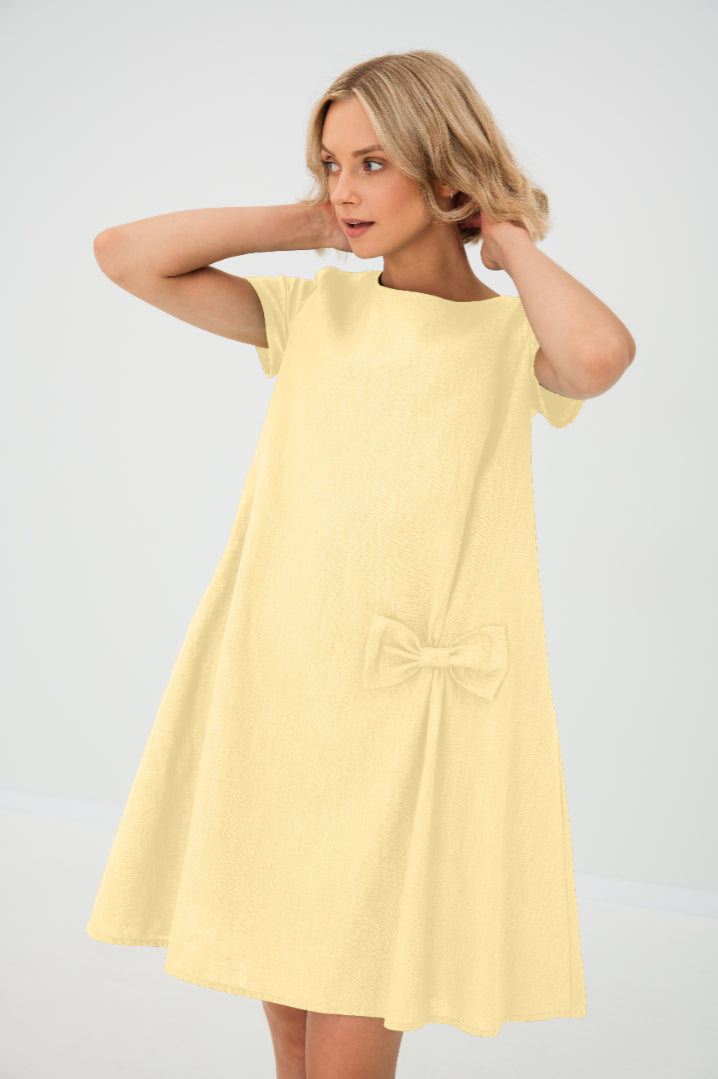 Linen Dress SUMMER KISS, Light yellow, M