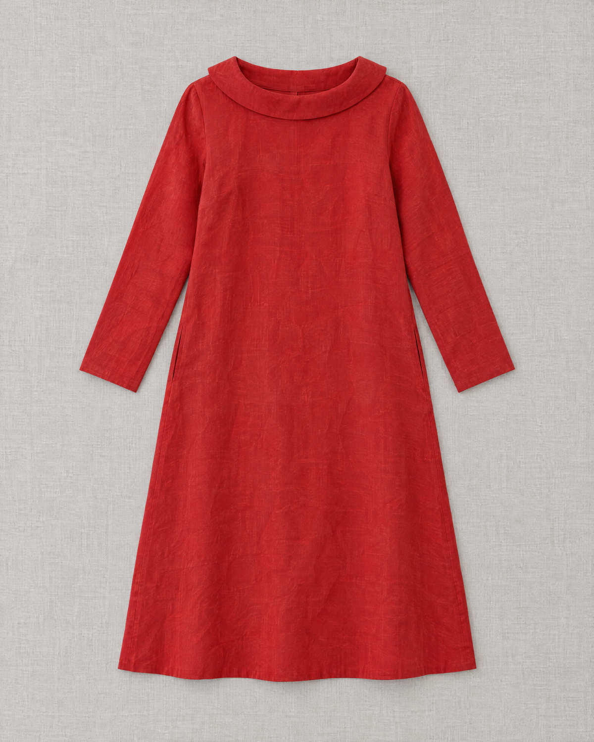 LILA linen back bow A-line dress in Red, flat lay