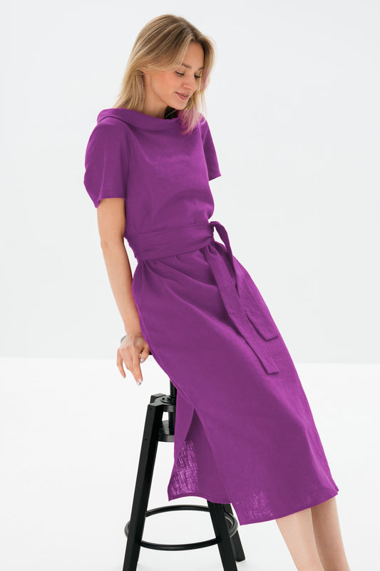 Linen Dress LONG STORY - Orchid Purple