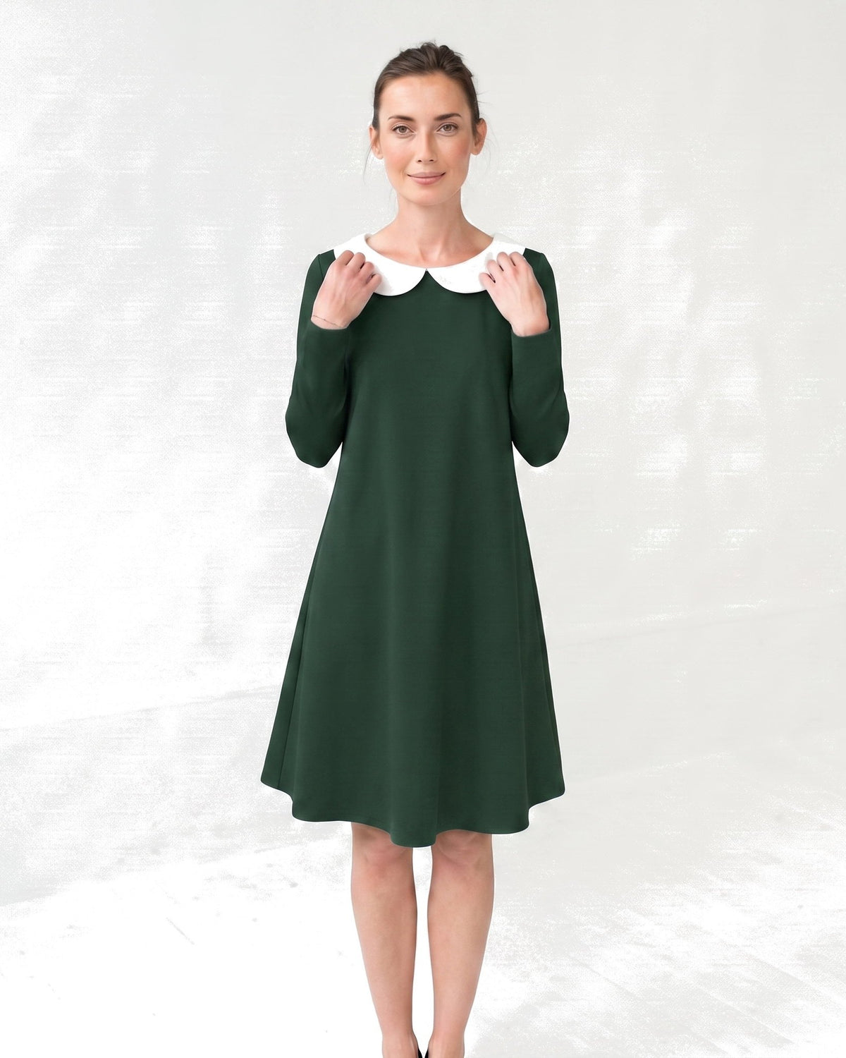 LOVER – Itališko punto Milano suknelė tamsiai žalios spalvos, priekis, viso ūgio #Color_Green