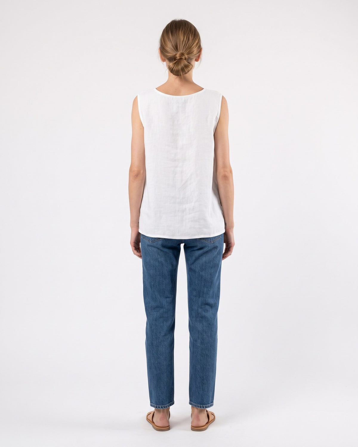 MIX & MATCH – white linen tank top, back view, full length #Color_White