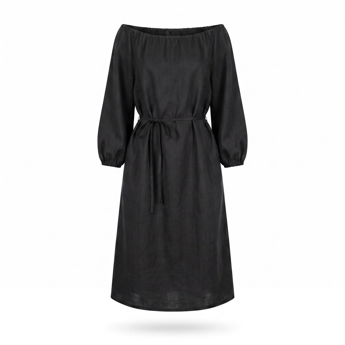 MOON — Schulterfreies Stonewashed-Leinen-Midikleid