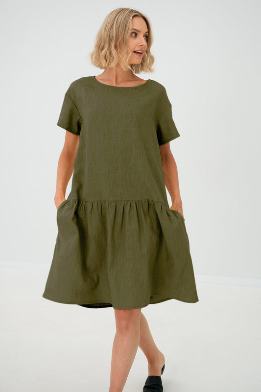 Linen dress BLOSSOM - Olive Green