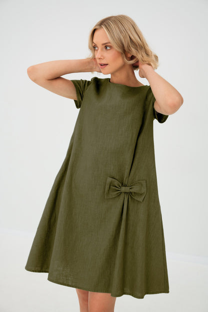 Linen dress SUMMER KISS - Olive Green