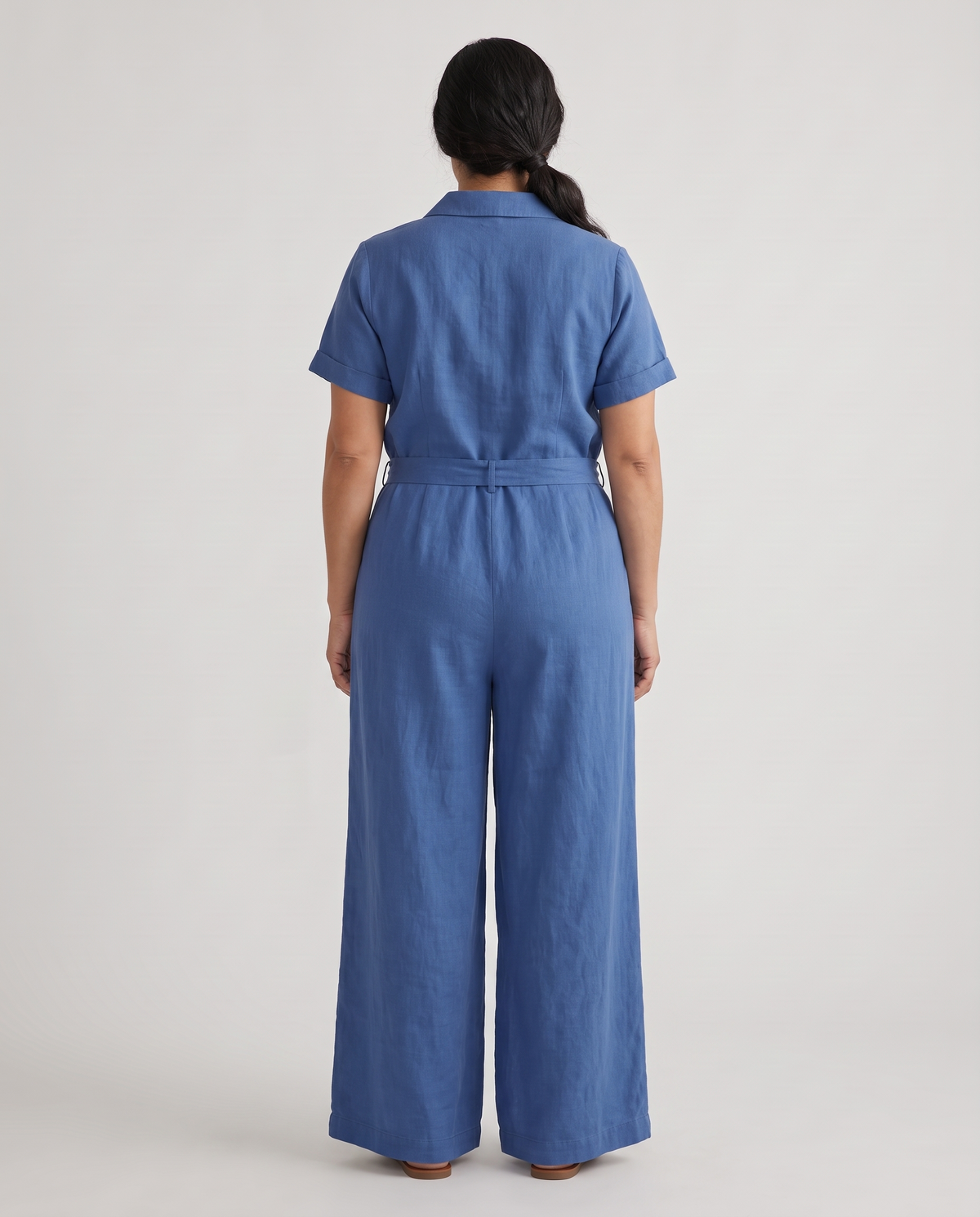 ONE linen wide-leg jumpsuit in Blue, back view