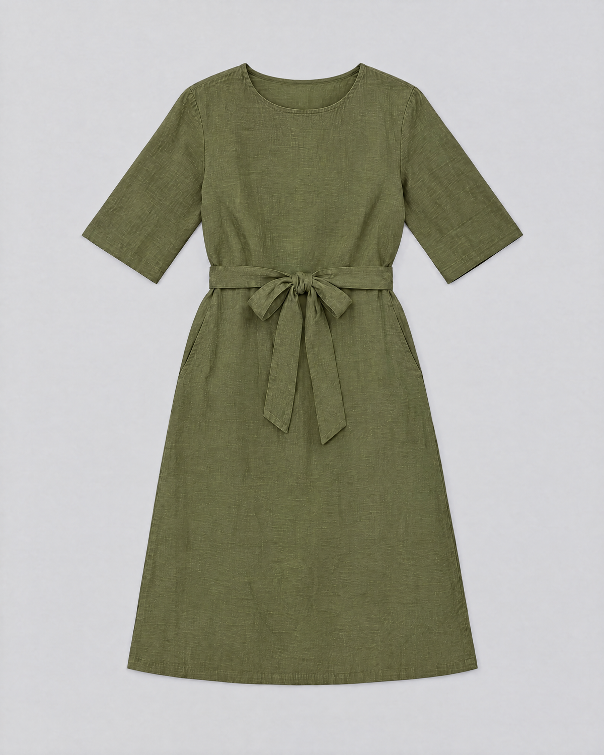REACH linen dress in Olive Green, flat lay