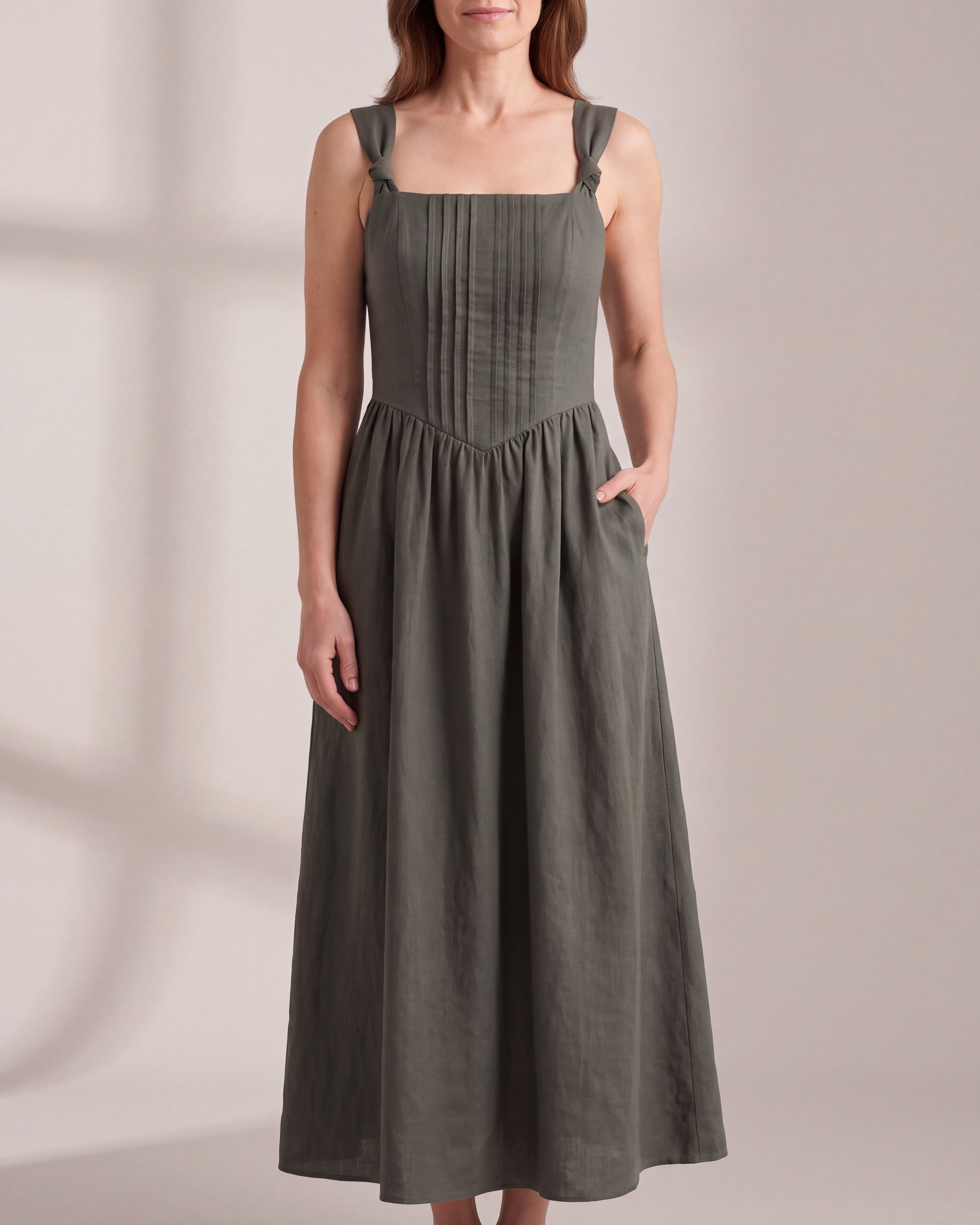 SERENADE – Linen Corset Maxi Dress with Square Neck | LeMuse