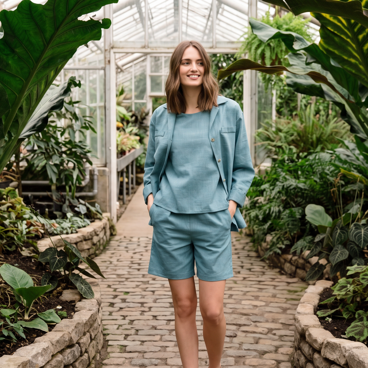 SIMPLICITY – linneshorts, blågrön
