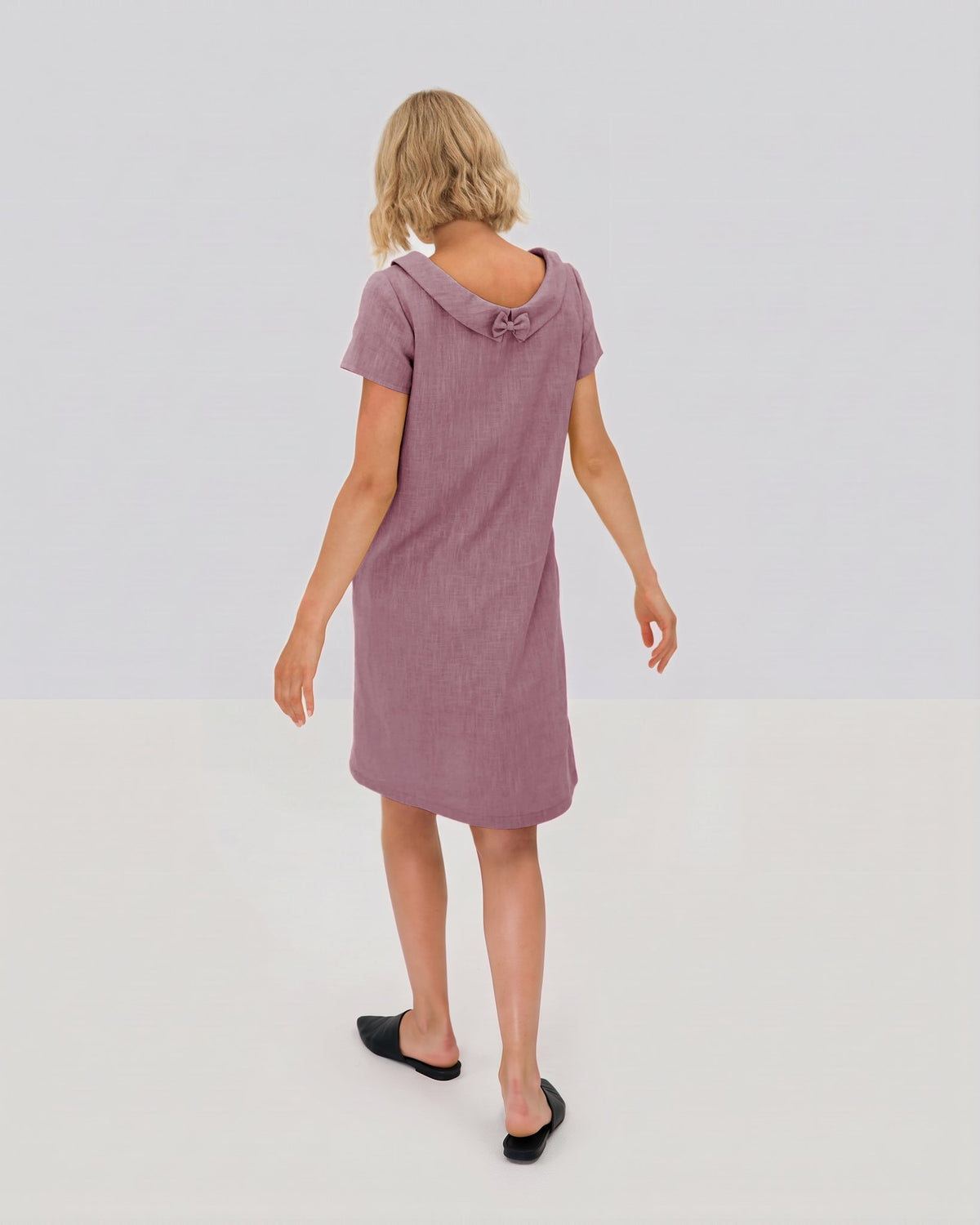 LeMuse STORY linen dress in dusty rose – studio back view #Color_Dusty rose