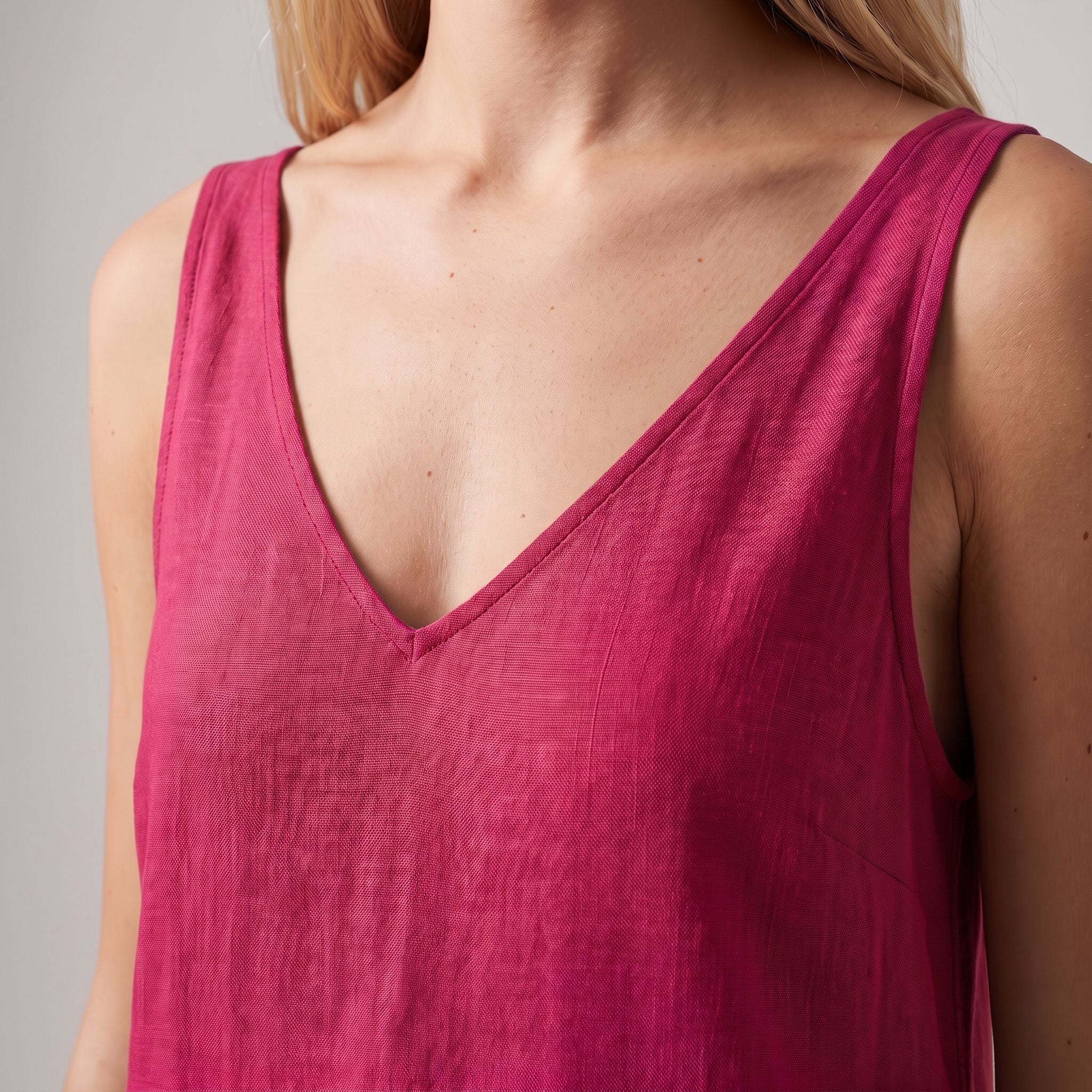 SUNSET — Sleeveless V-Neck Linen Midi Dress