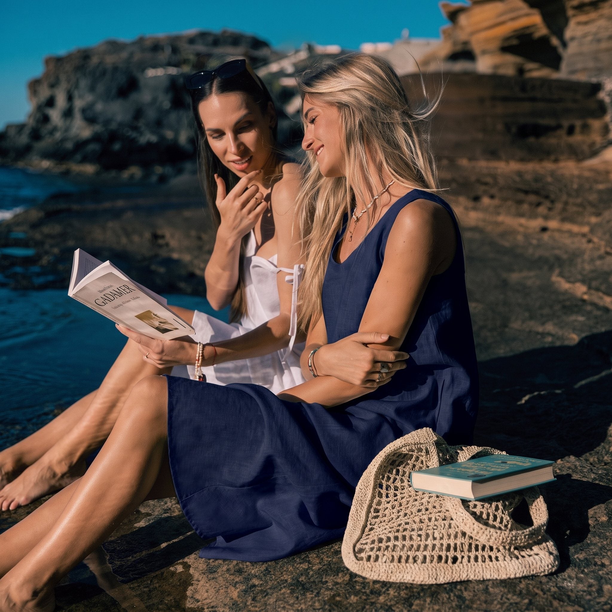 SUNSET — Sleeveless V-Neck Linen Midi Dress