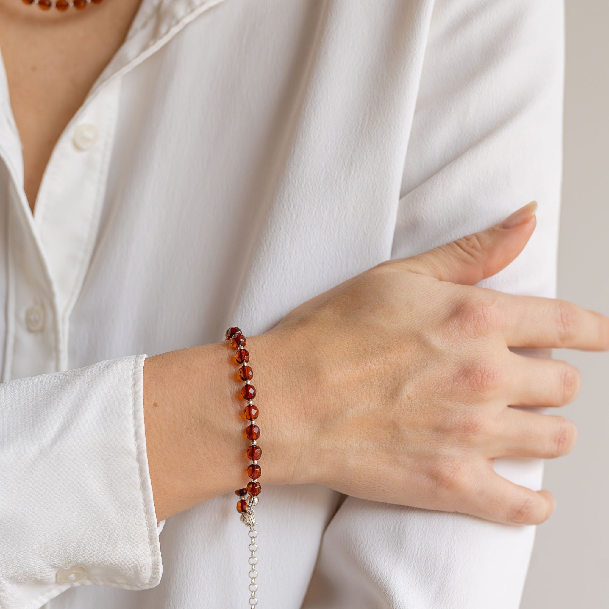 SUN STORIES — Cognac Baltic Amber & Silver Bracelet