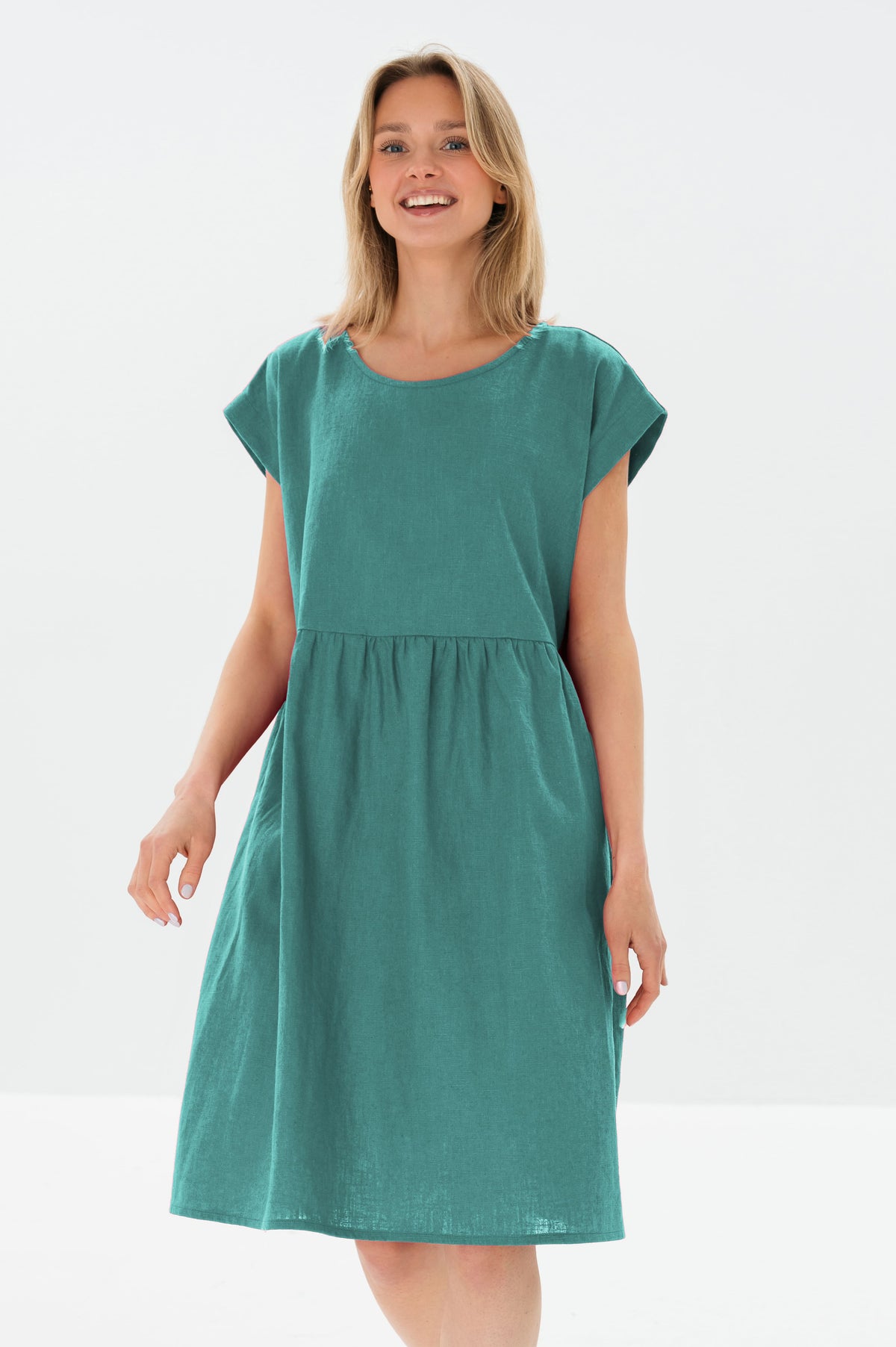 basic linen dress LUNA — Relaxed with Pockets Teal / S The Perfect Summer Travel 18 / EU 46 Features: Detachable Straps Size:Med / Large - Tall