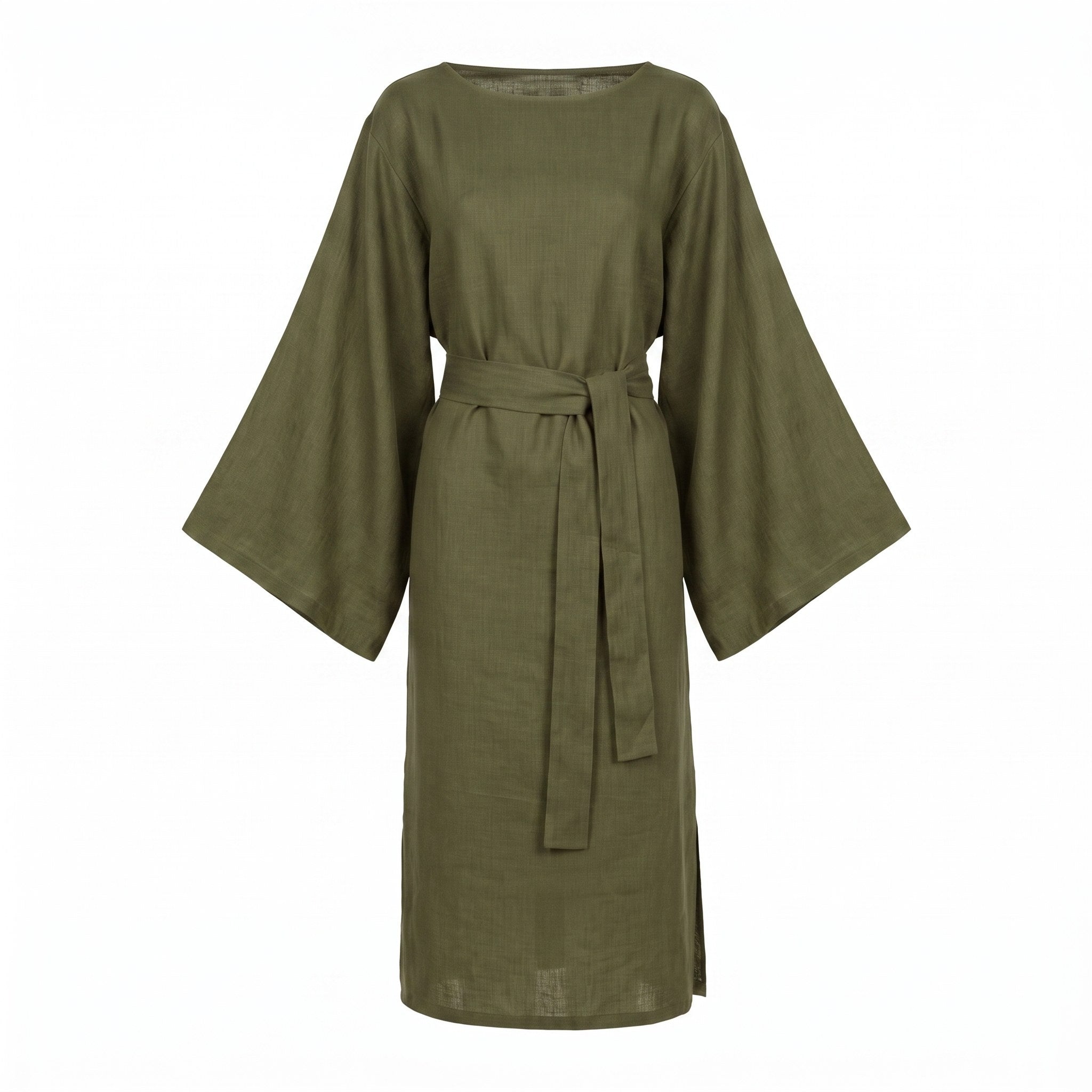 WHISPER — Stonewashed Linen Kimono-Sleeve Midi Dress