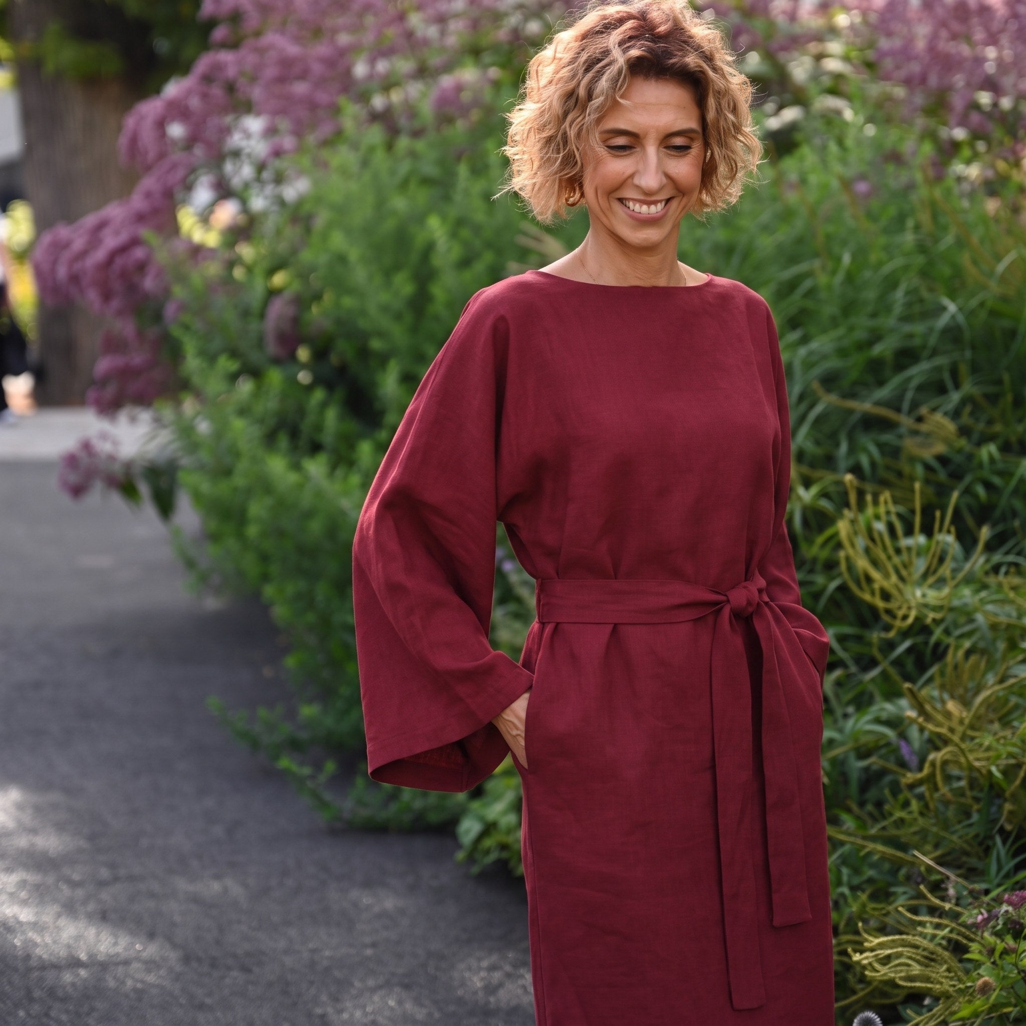 WHISPER — Stonewashed Linen Kimono-Sleeve Midi Dress