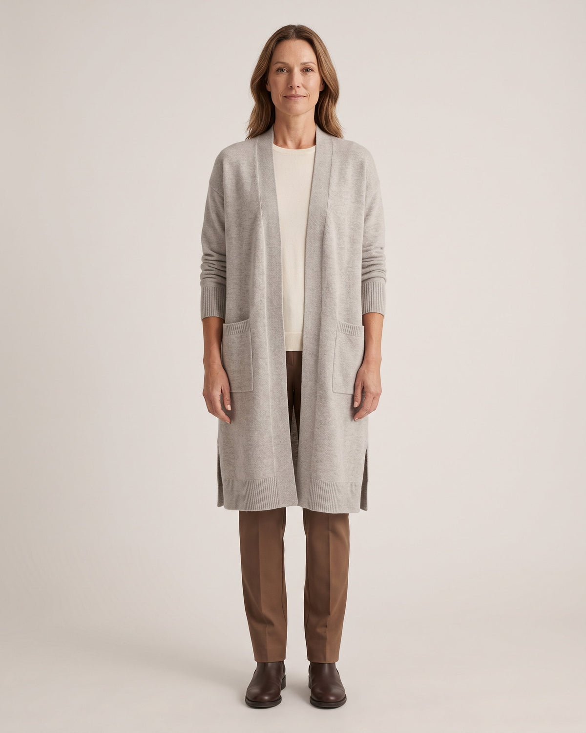WILLOW – šviesiai pilkas vilnos kardiganas, priekis #Color_Light grey