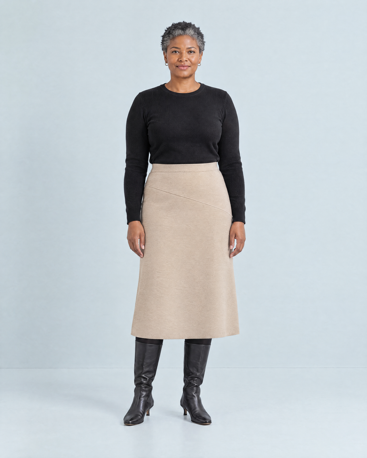 WINTER MIDI lined wool A-line midi skirt in Beige, front view