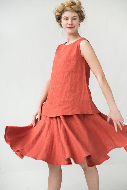 LeMuse oranžinis VALENCIA lininis sijonas